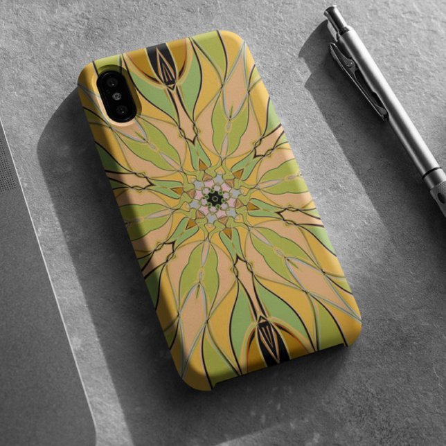 Cartoon Mandala Flower Green Yellow and Orange Case-Mate iPhone Case (Creator Uploaded)