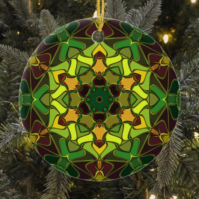 Cartoon Mandala Flower Green Yellow and Orange Ceramic Tree Decoration (Creator Uploaded)
