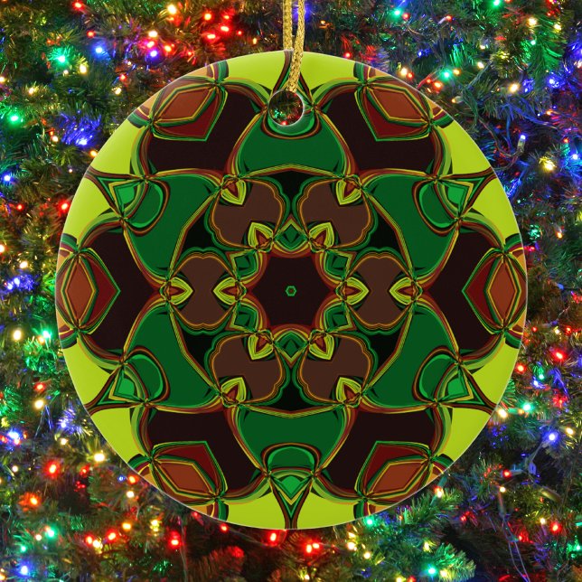 Cartoon Mandala Flower Green Yellow and Orange Ceramic Tree Decoration (Creator Uploaded)