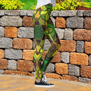 Cartoon Mandala Flower Green Yellow and Orange Leggings