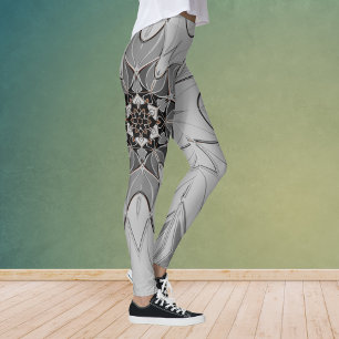 Cartoon Mandala Flower Grey Leggings