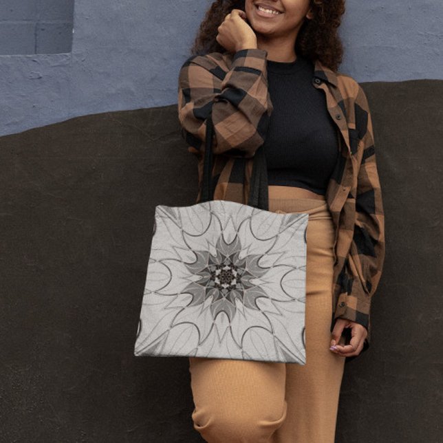 Cartoon Mandala Flower Grey Tote Bag (Creator Uploaded)