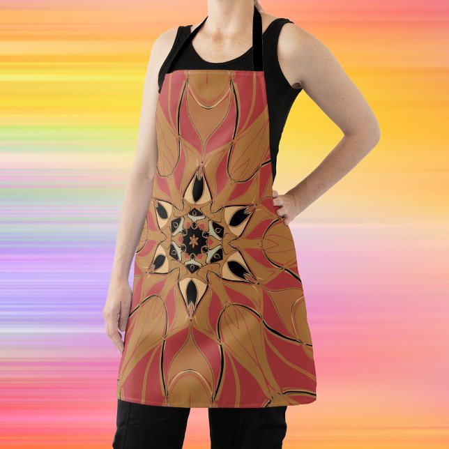 Cartoon Mandala Flower Orange and Pink Apron (Creator Uploaded)