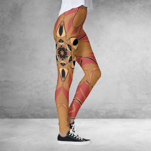 Cartoon Mandala Flower Orange and Pink Leggings