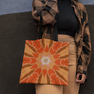 Cartoon Mandala Flower Orange and Pink Tote Bag