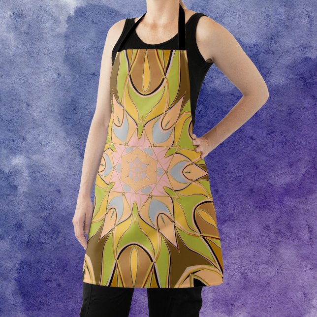 Cartoon Mandala Flower Orange Green and Blue Apron (Creator Uploaded)