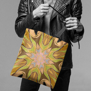 Cartoon Mandala Flower Orange Green and Blue Tote Bag