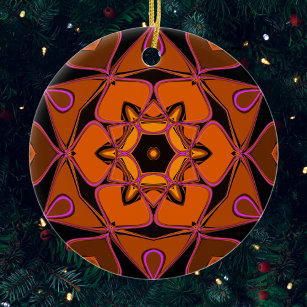 Cartoon Mandala Flower Orange Pink and Black Ceramic Tree Decoration