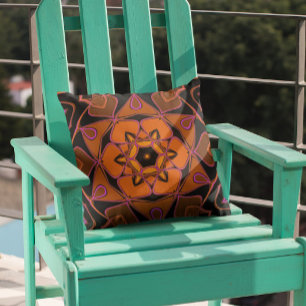 Cartoon Mandala Flower Orange Pink and Black Cushion