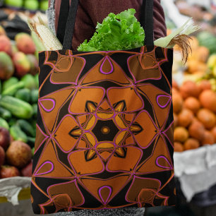Cartoon Mandala Flower Orange Pink and Black Tote Bag