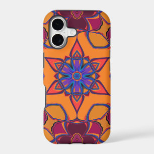 Cartoon Mandala Flower Orange Purple and Blue