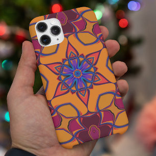 Cartoon Mandala Flower Orange Purple and Blue iPhone 11 Case