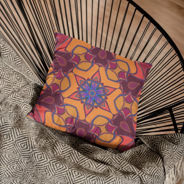 Cartoon Mandala Flower Orange Purple and Blue Cushion (Creator Uploaded)