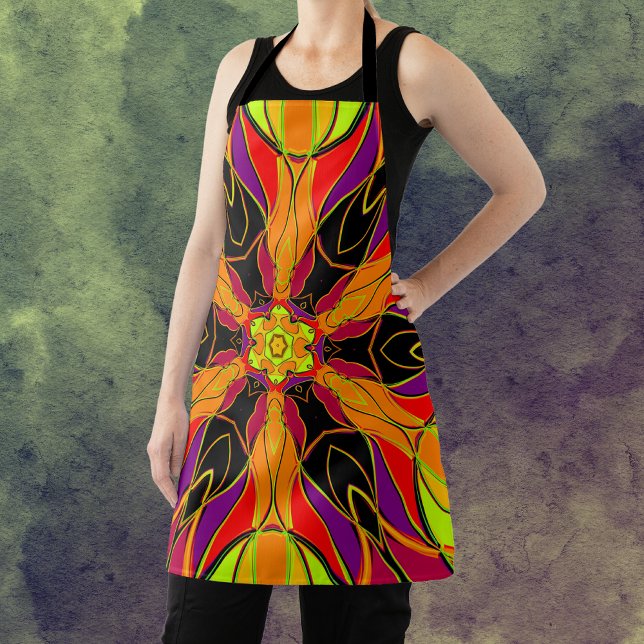 Cartoon Mandala Flower Orange Purple and Red Apron (Creator Uploaded)