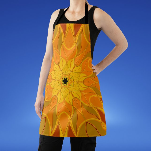Cartoon Mandala Flower Orange Yellow and Red Apron (Creator Uploaded)