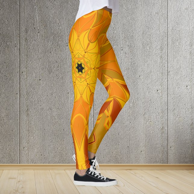 Cartoon Mandala Flower Orange Yellow and Red Leggings (Creator Uploaded)