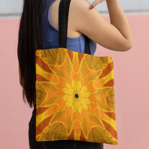 Cartoon Mandala Flower Orange Yellow and Red Tote Bag