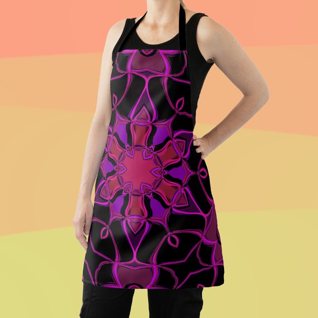 Cartoon Mandala Flower Pink and Black Apron (Creator Uploaded)