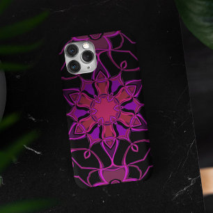 Cartoon Mandala Flower Pink and Black iPhone 11 Case