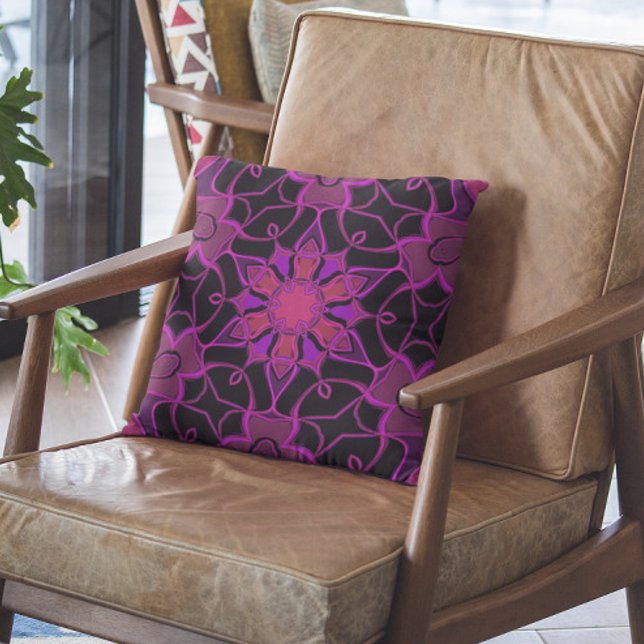 Cartoon Mandala Flower Pink and Black Cushion (Creator Uploaded)