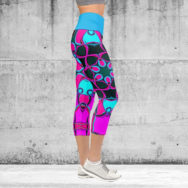 Cartoon Mandala Flower Pink and Blue Capri Leggings (Creator Uploaded)