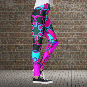 Cartoon Mandala Flower Pink and Blue Leggings