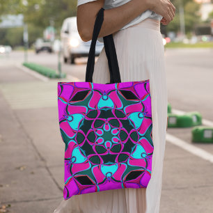 Cartoon Mandala Flower Pink and Blue Tote Bag