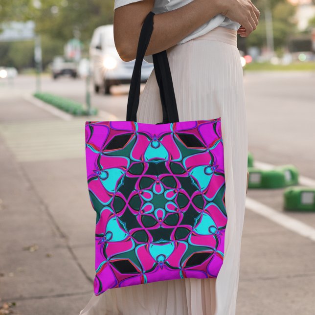 Cartoon Mandala Flower Pink and Blue Tote Bag (Creator Uploaded)