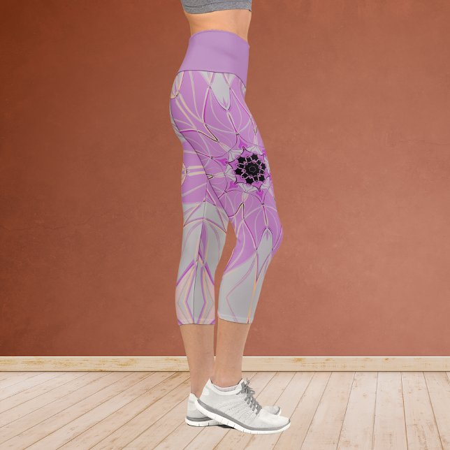 Cartoon Mandala Flower Pink and White Capri Leggings (Creator Uploaded)
