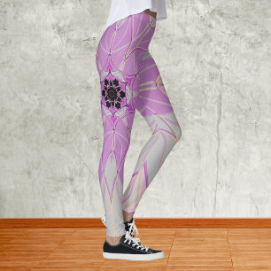 Cartoon Mandala Flower Pink and White Leggings