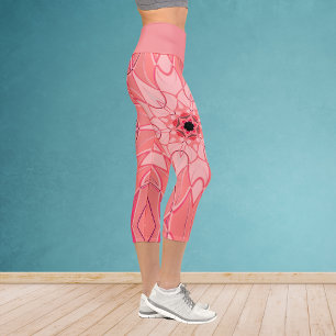 Cartoon Mandala Flower Pink Capri Leggings
