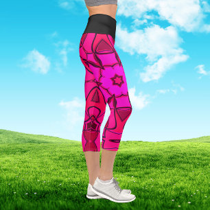 Cartoon Mandala Flower Pink Capri Leggings