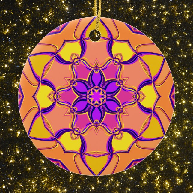 Cartoon Mandala Flower Pink Purple and Orange Ceramic Tree Decoration (Creator Uploaded)