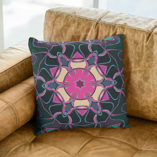 Cartoon Mandala Flower Pink Yellow and Black Cushion