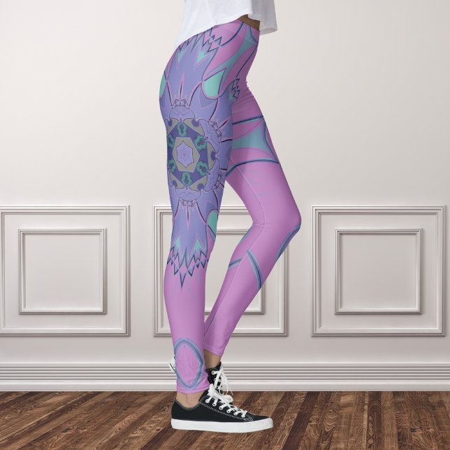 Cartoon Mandala Flower Purple and Blue Leggings (Creator Uploaded)