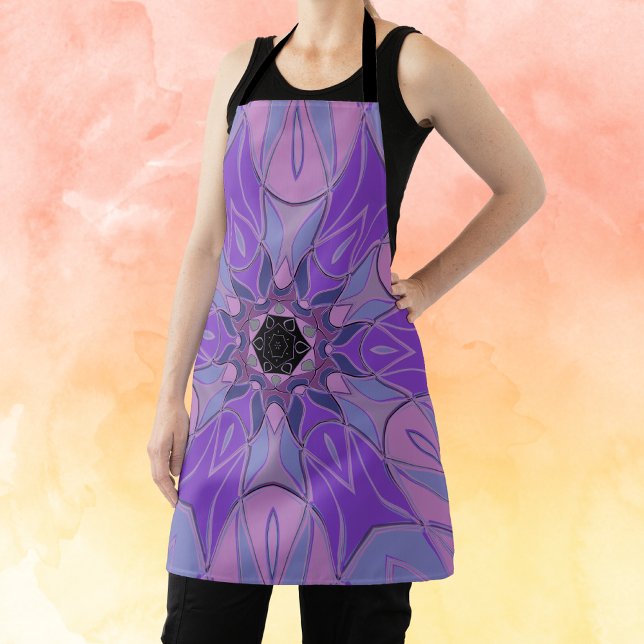 Cartoon Mandala Flower Purple Pink and Blue Apron (Creator Uploaded)