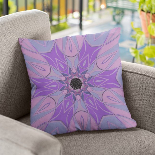 Cartoon Mandala Flower Purple Pink and Blue Cushion (Creator Uploaded)