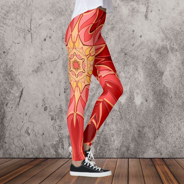Cartoon Mandala Flower Red and Orange Leggings (Creator Uploaded)