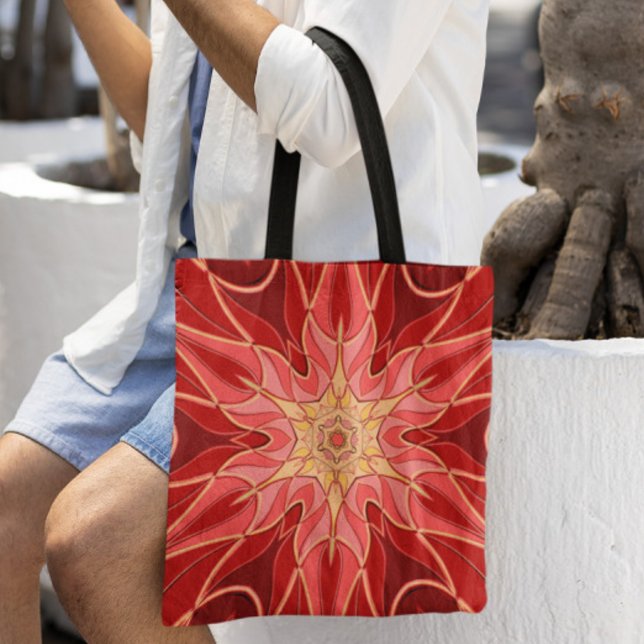 Cartoon Mandala Flower Red and Orange Tote Bag (Creator Uploaded)