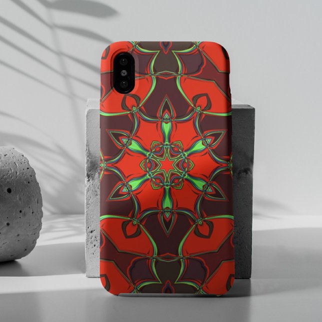 Cartoon Mandala Flower Red and Teal Case-Mate iPhone Case (Creator Uploaded)
