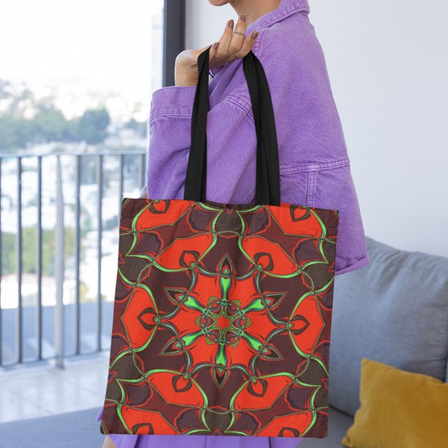 Cartoon Mandala Flower Red and Teal Tote Bag (Creator Uploaded)