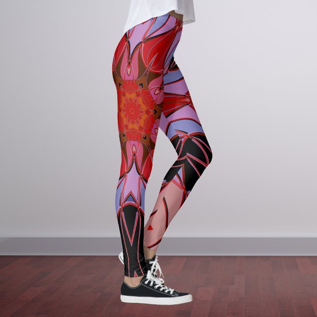 Cartoon Mandala Flower Red Blue and Pink Leggings (Creator Uploaded)