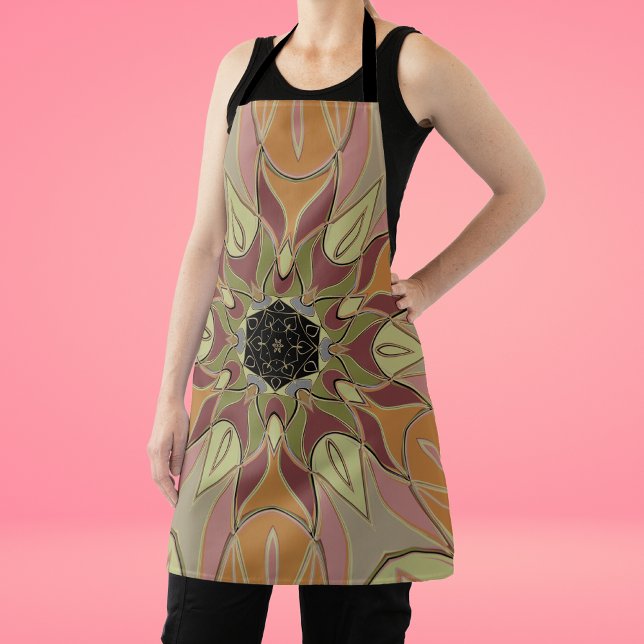 Cartoon Mandala Flower Red Orange and Yellow Apron (Creator Uploaded)