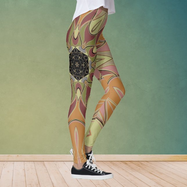Cartoon Mandala Flower Red Orange and Yellow Leggings (Creator Uploaded)