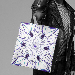 Cartoon Mandala Flower White and Purple Tote Bag