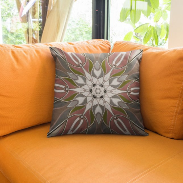 Cartoon Mandala Flower White Red and Green Cushion (Creator Uploaded)