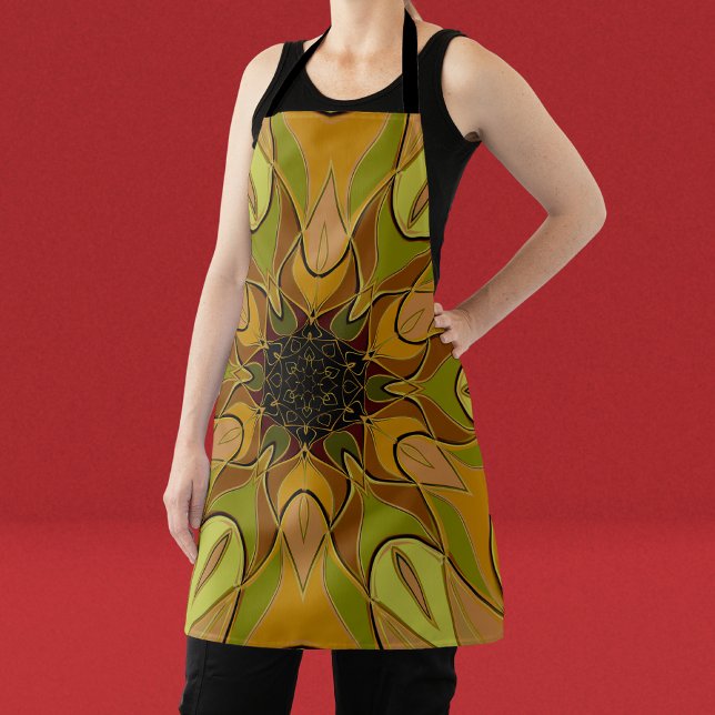 Cartoon Mandala Flower Yellow and Green Apron (Creator Uploaded)