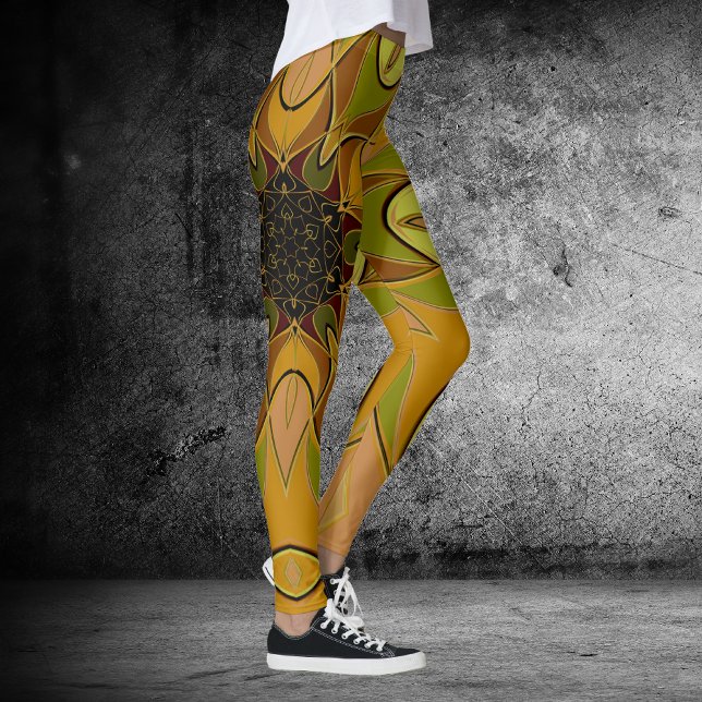 Cartoon Mandala Flower Yellow and Green Leggings (Creator Uploaded)
