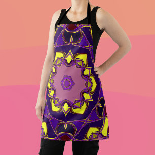 Cartoon Mandala Flower Yellow and Purple Apron