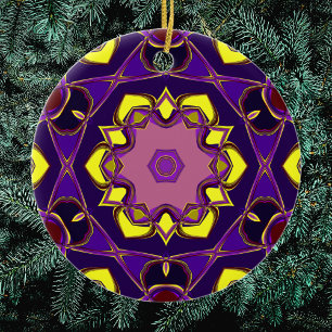Cartoon Mandala Flower Yellow and Purple Ceramic Tree Decoration